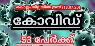 കൊല്ലം ജില്ലയിൽ ഇന്ന് 53 പേർക്ക് കോവിഡ്; 28 പേർക്ക് സമ്പർക്കത്തിലൂടെ. 13 പേർ തമിഴ്നാട് സ്വദേശികൾ