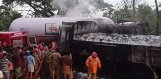 പാലക്കാട് ദേശീയ പാതയിൽ ഗ്യാസ് ടാങ്കറും ലോറിയും കൂട്ടിയിടിച്ച് ലോറി ഡ്രൈവർ വെന്തു മരിച്ചു