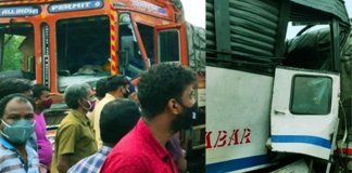 കെ എസ് ആർ ടി സി ബസുകളും ലോറിയും കൂട്ടിയിടിച്ചു
